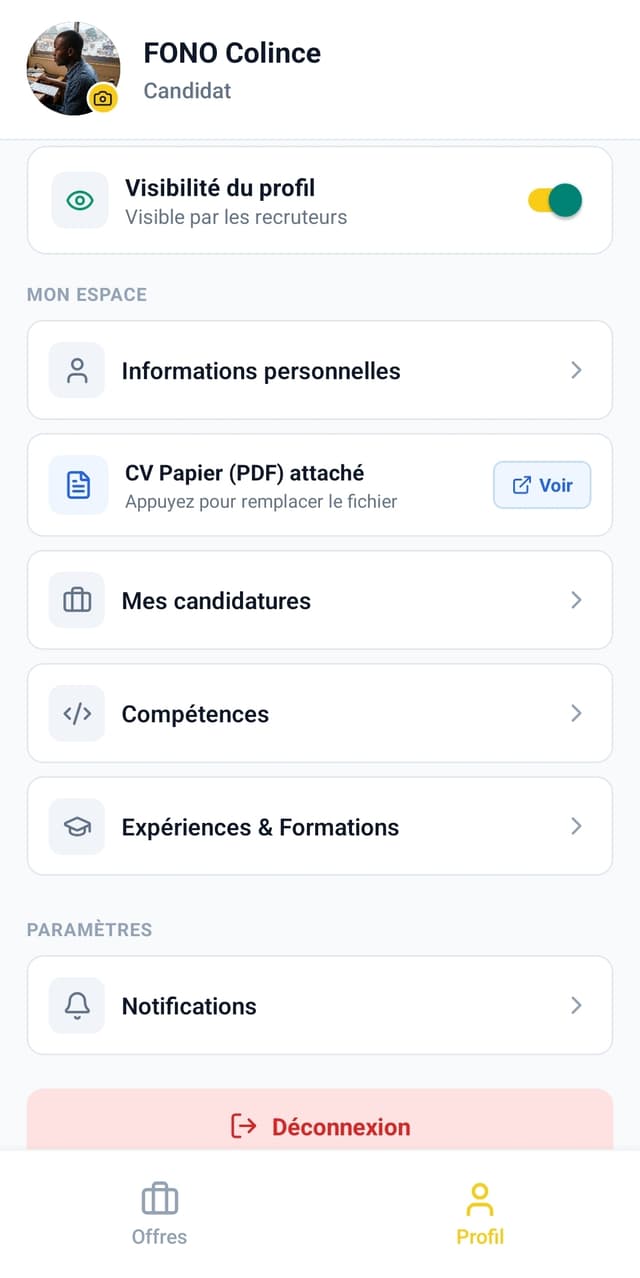 Aperçu recherche d'emploi EmploiCmr